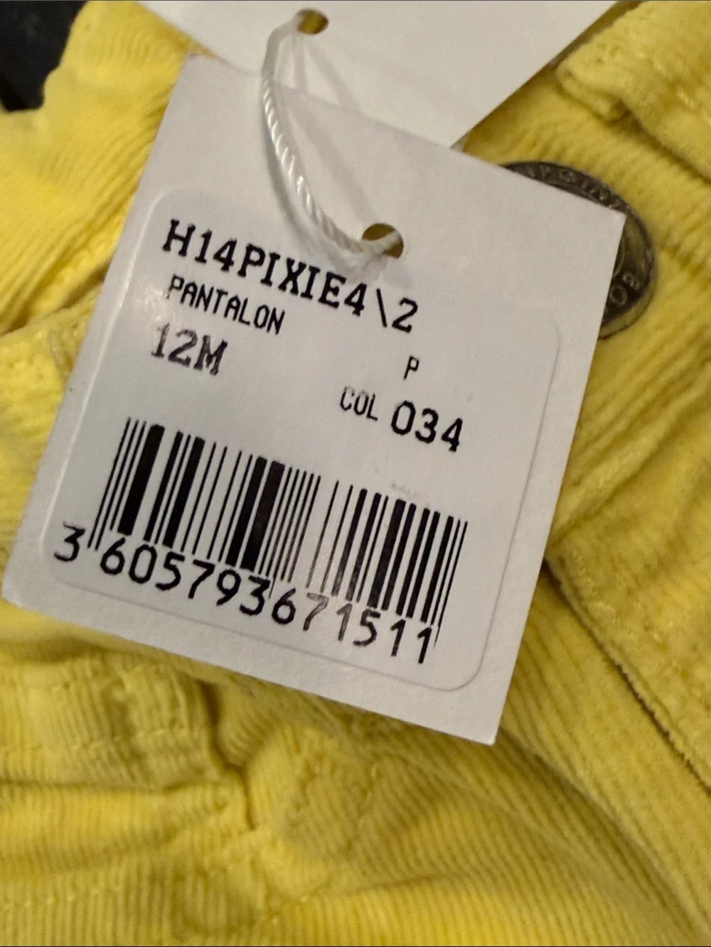 Bonpoint Yellow Corduroy Kids Pants - new with tags 12 months